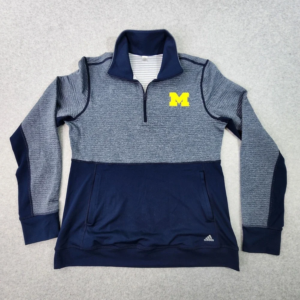 Adidas Michigan Wolverines Jacket Men Medium Blue 1/4 Zip ClimaLite Athletic Fit